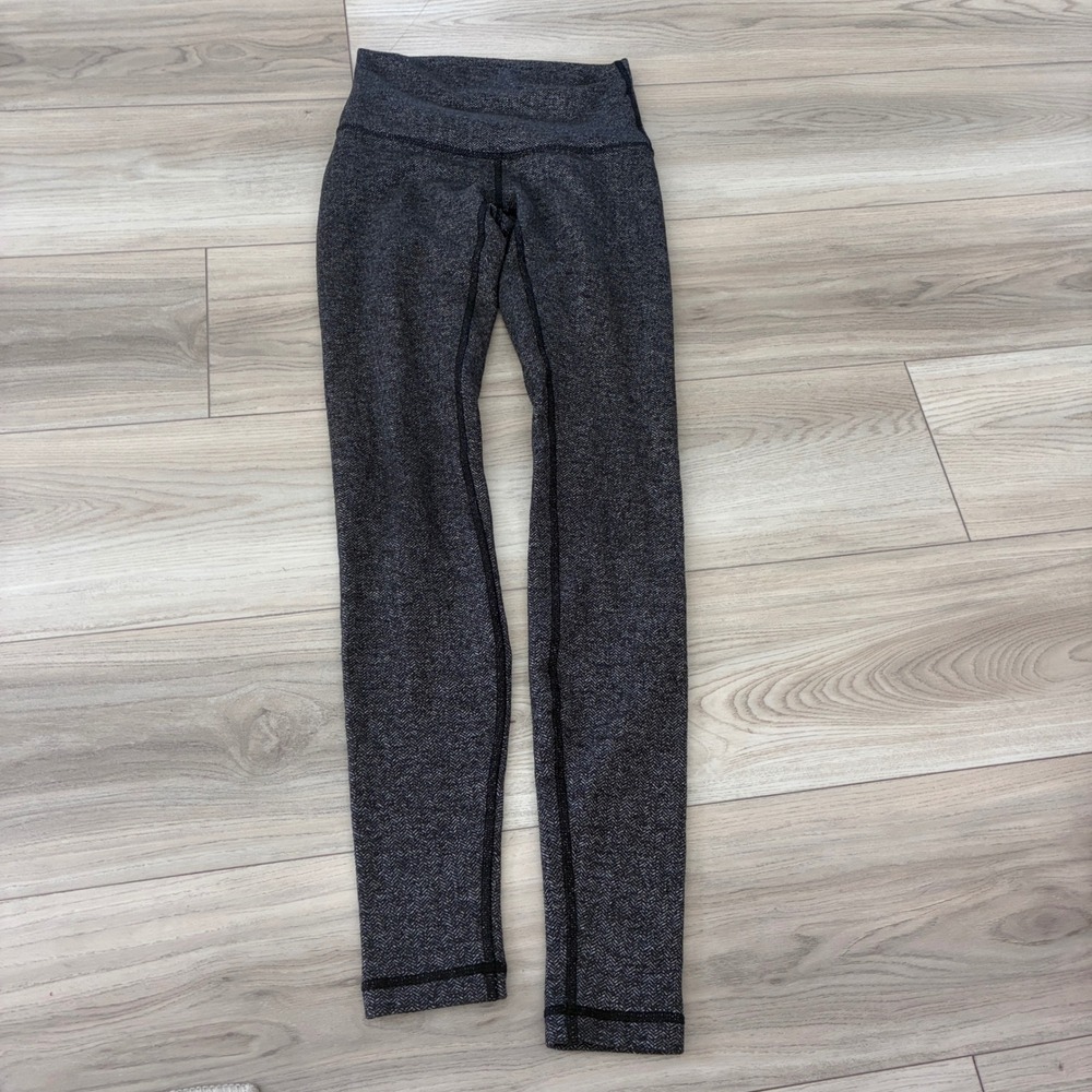 Lululemon Wunder Under High Rise Leggings Herringbone Black White Size 2